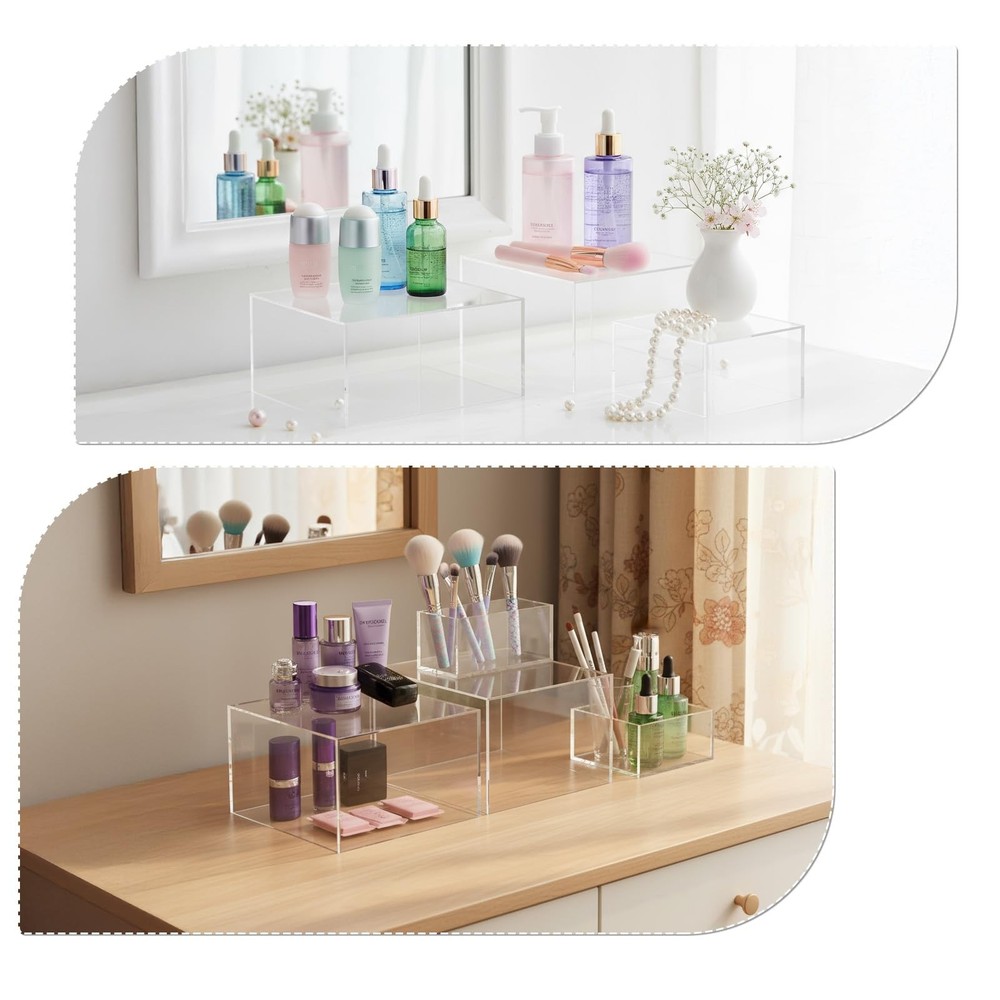 3 Pcs Acrylic Buffet Risers, Clear Cube Display Stands Box Riser with Hollow ...