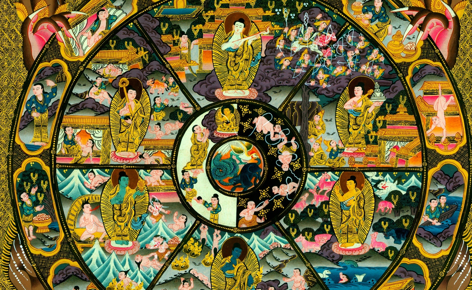 Wheel Of Life 30x44 Tibetan Mandala Print Asian Art Buddah Buddhism Buddhist