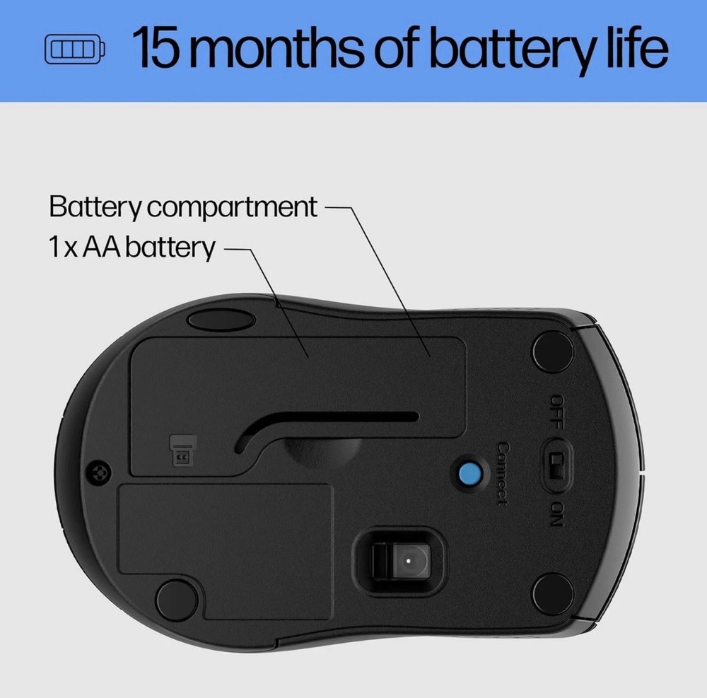 HP - X3000 G3 Wireless Optical Ambidextrous Mouse - Wireless - Jet Black