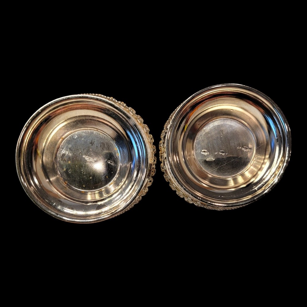 Set of 2 Silver Plated Nut Candy Baskets with Glass Liners Twisted Handle READ