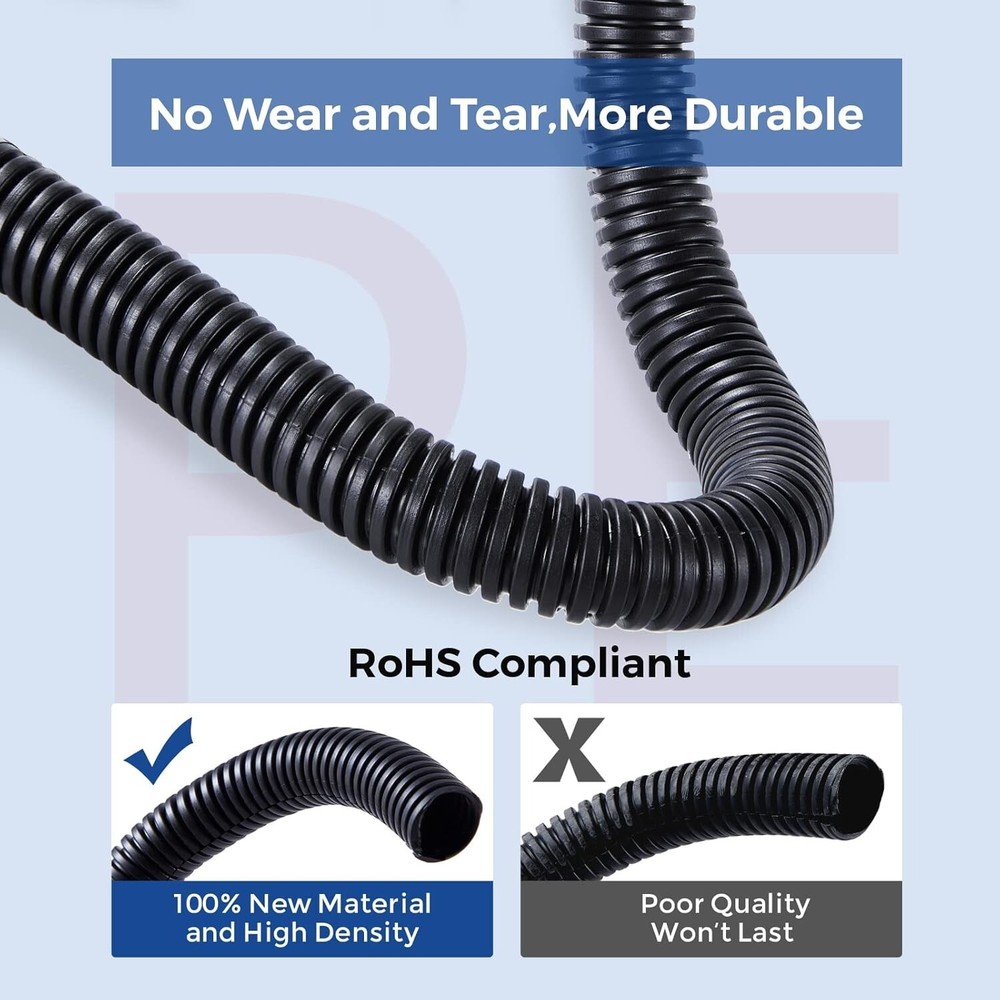 Compact 10ft Black Wire Conduit - Split Design for Easy Cable Management
