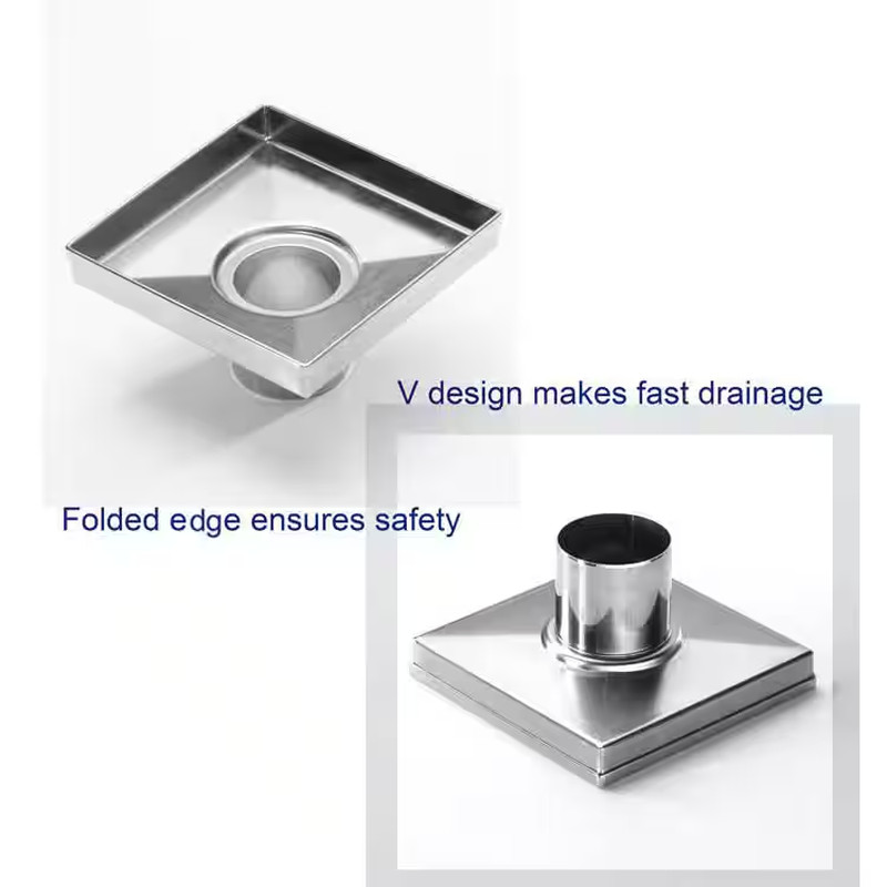 4 In. Square Stainless Steel Shower Drain - Bar Pattern