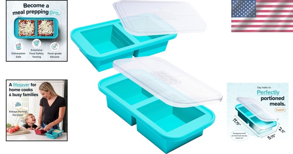 2-Pack Silicone Freezer Molds - 2-Cup Capacity for Convenient Meal Prep