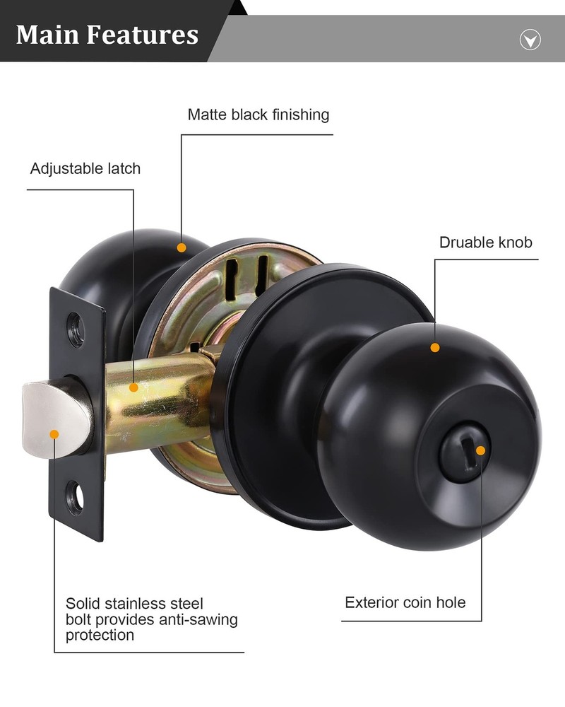 Lanwandeng (2 Pack) Matte Black Interior Door Knobs with Lock for Bedroom/Bat...