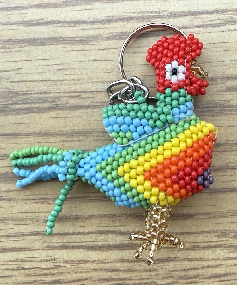 Rooster Key Chain New Sead Bead Handmade Guatemala Chicken Zipper Pull Charm #4