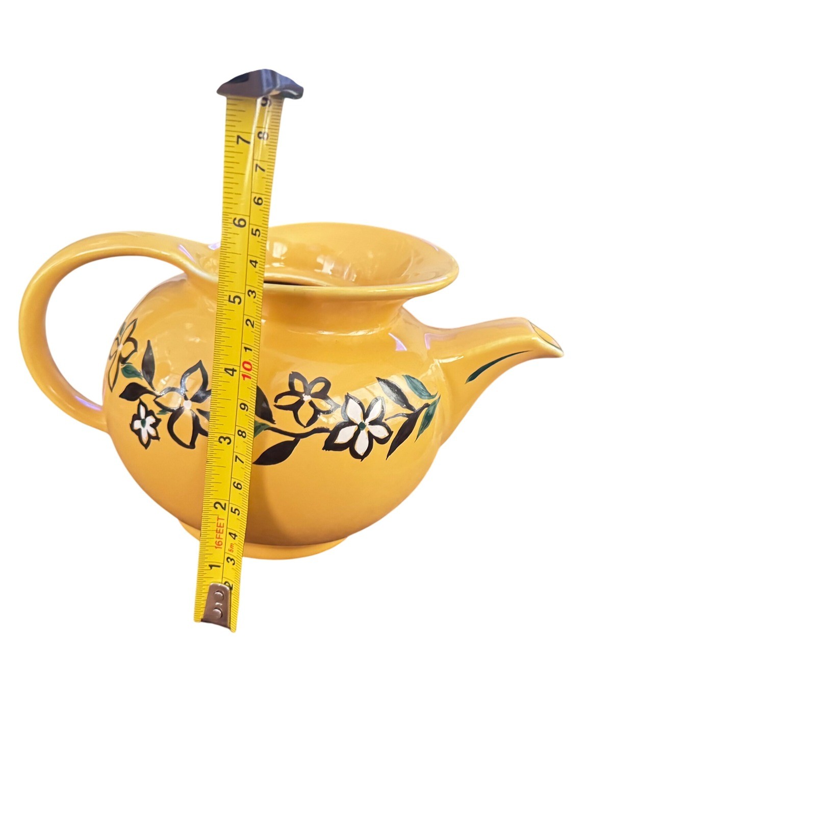 Hall 6 Cup Pitcher Yellow Floral Ceramic Windshield Style USA Vntage