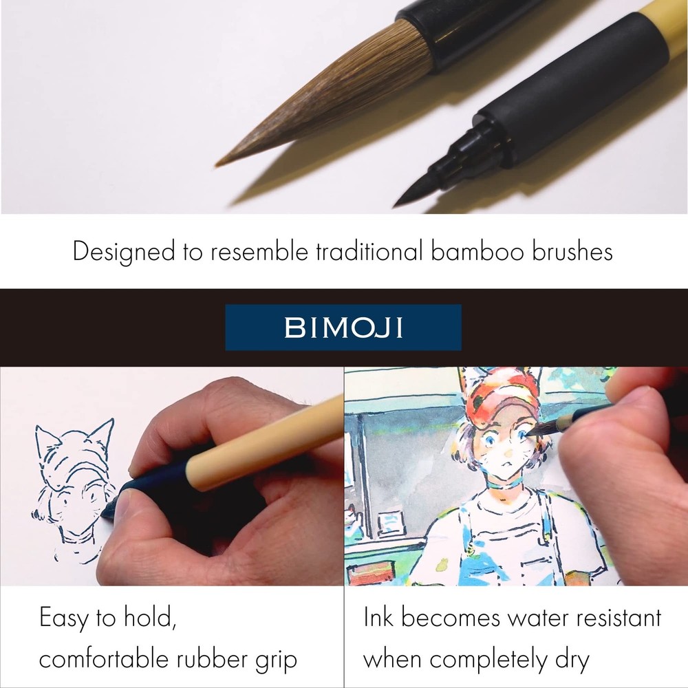 Kuretake Bimoji Brush Pen, 5 pcs set (Extra Fine, Fine, Medium, Large, Medium...