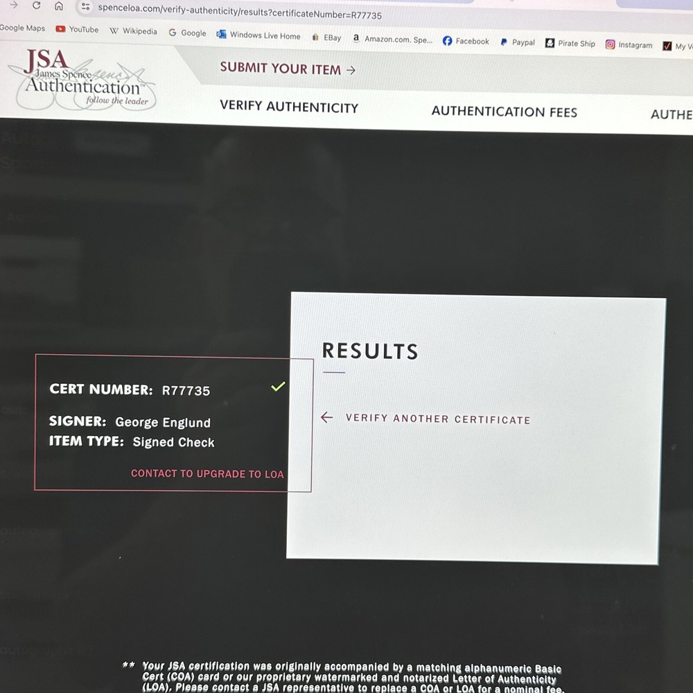 Director GEORGE H. ENGLUND Signed Personal Check JSA Certified