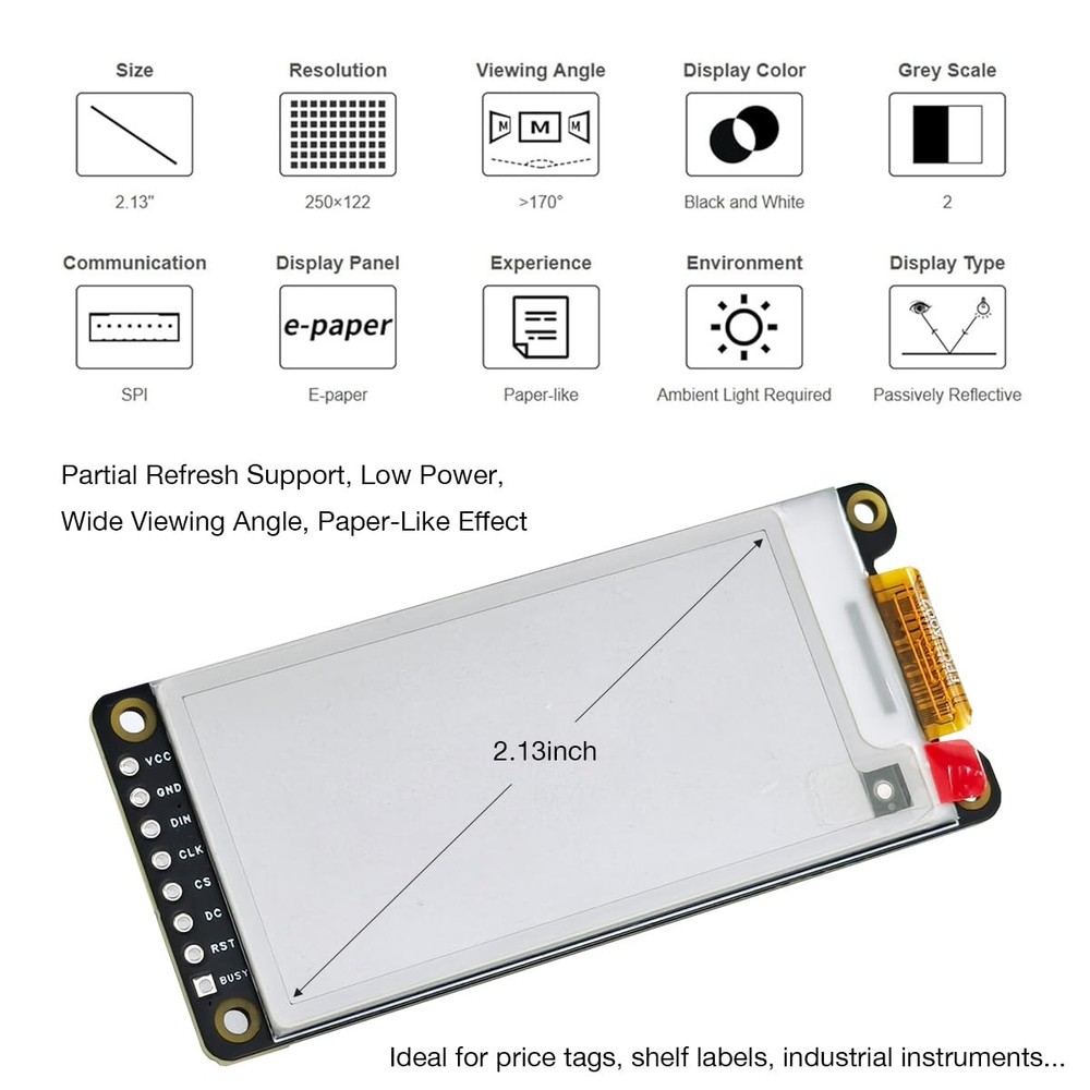 2.13inch E-Ink Paper HAT Display Module Electronic Whiteboard NVMe M.2 SSD PC...