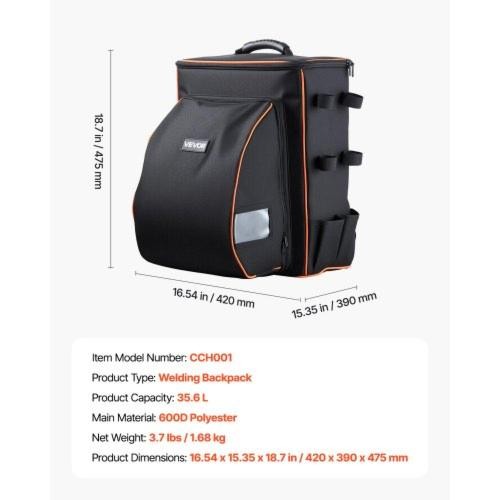 Welding Backpack 356L Welder Backpack for Tools and Helmet 600D Polyester