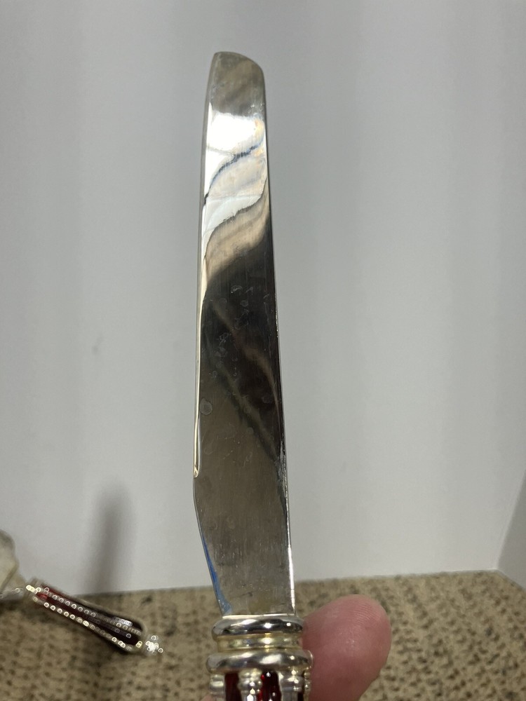 Silver Plated Dessert Set-Knife & Server w/Ruby Red Glass & Silver Accent Handle