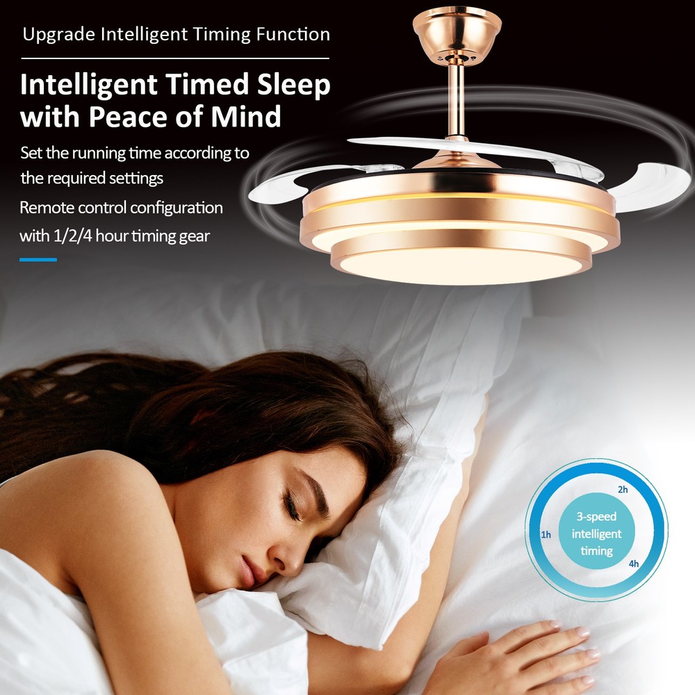42" Ceiling Fan Light Chandelier w/ LED Retractable Blades +Remote Control