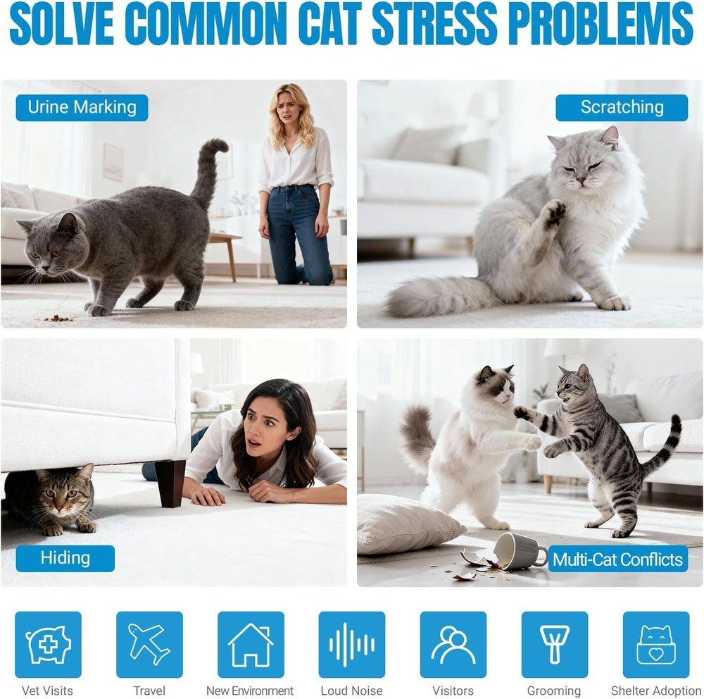 s Effectively Relieve Anxiety Stress Cat Pheromones Calming Diffuser Refill C...