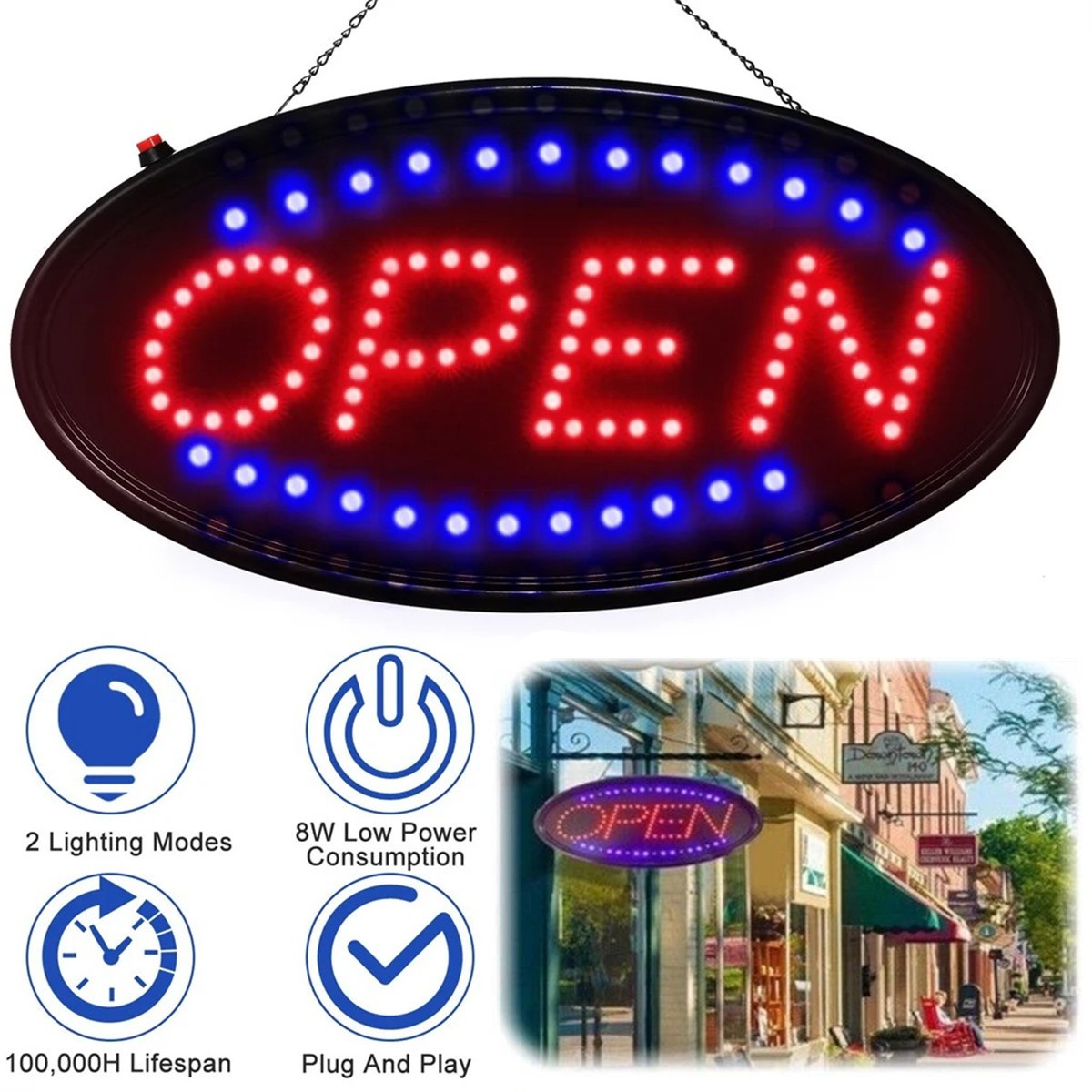 Animated Motion Ultra Bright OPEN Business Store LED Hang Sign Neon Light ON/OFF