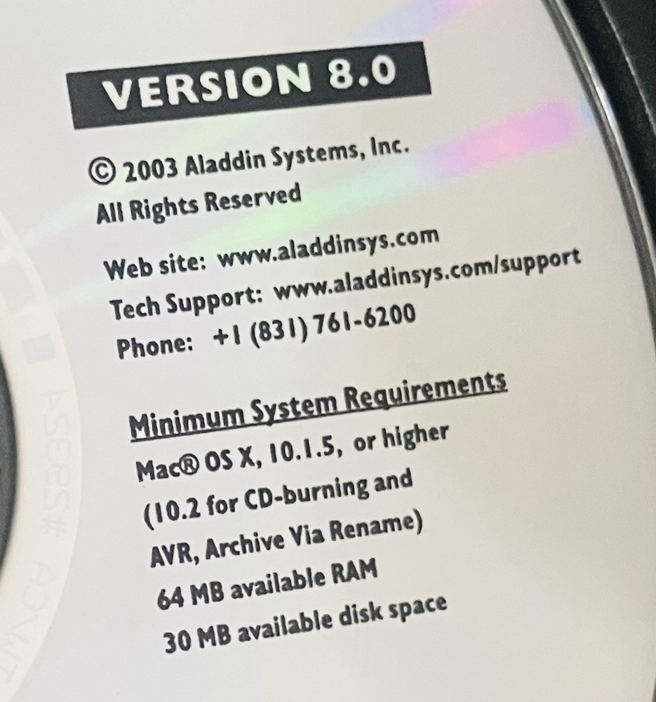 StuffIt Deluxe 8.0 CD for Mac OS X, Aladdin Systems, Compression Utility (2003)