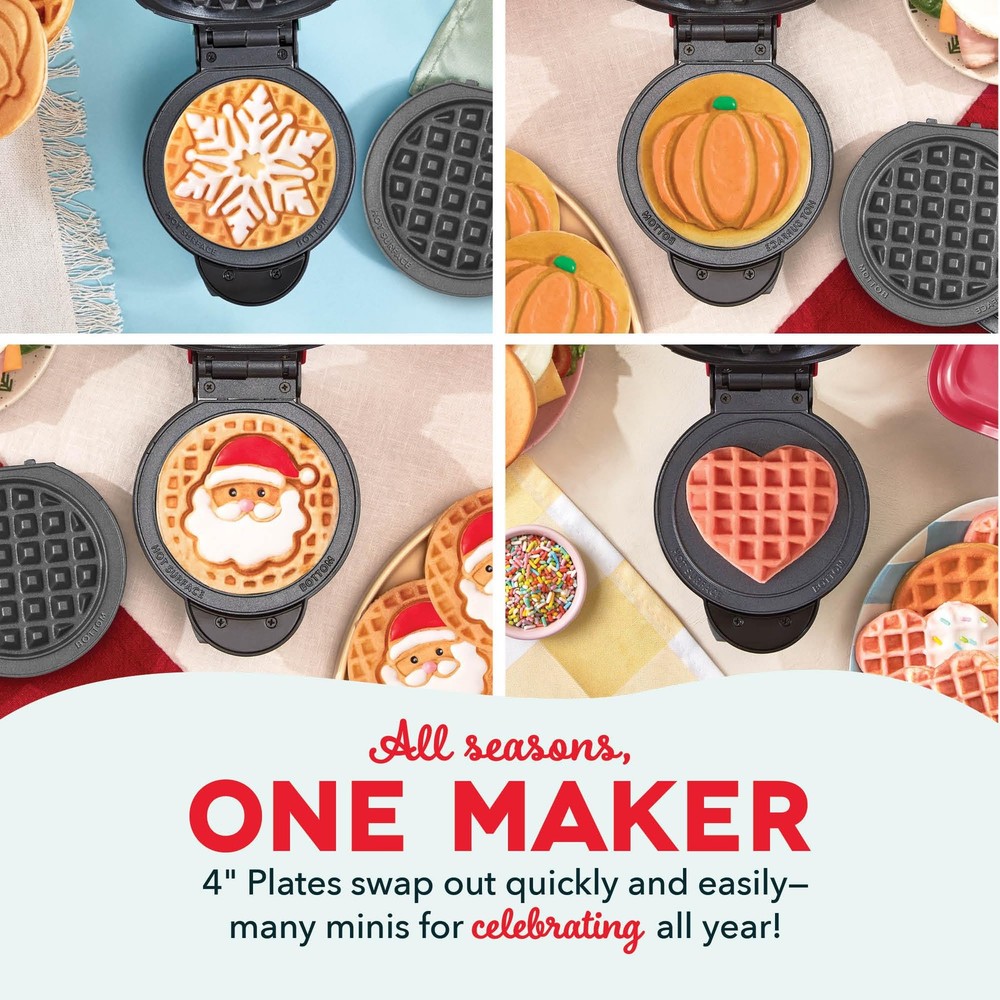 Dash Holiday MultiMaker Mini System - Includes Seasonal 6 Plates, Red