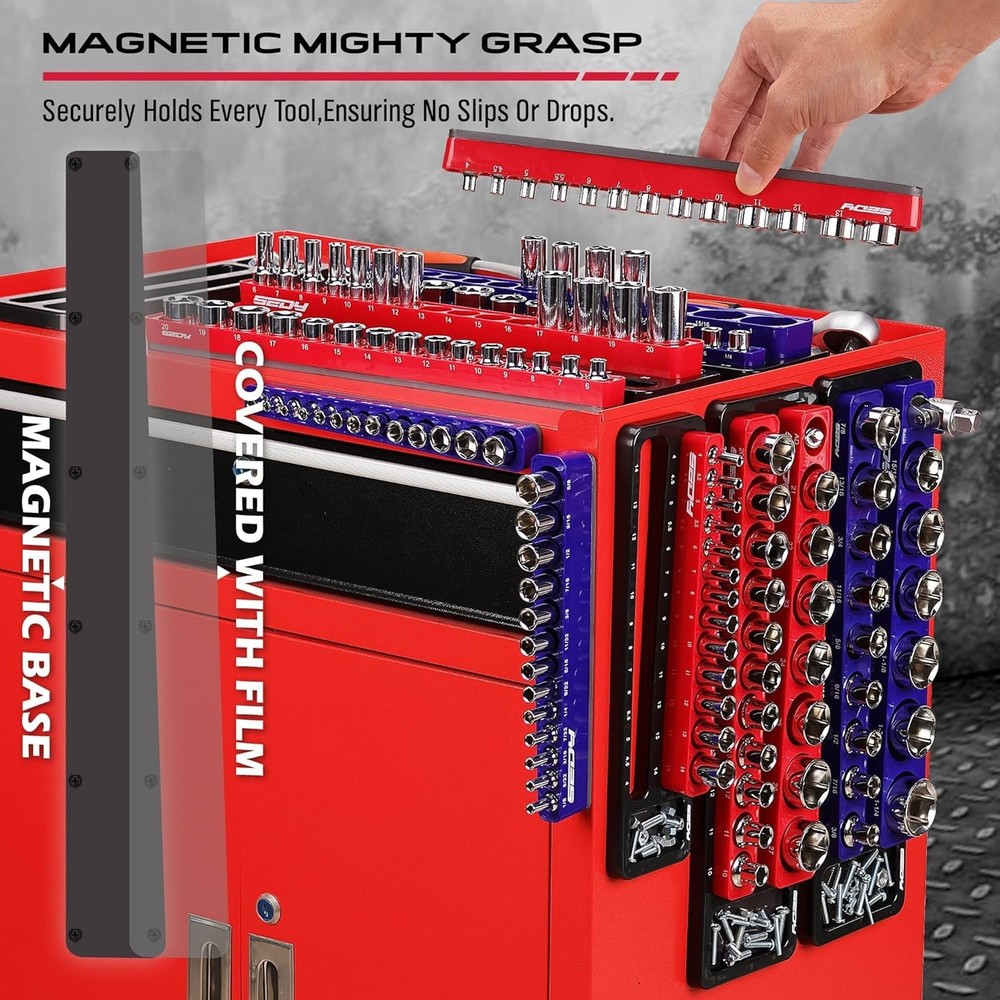 6-Piece Magnetic Socket Organizer Set for Easy Tool Box Storage