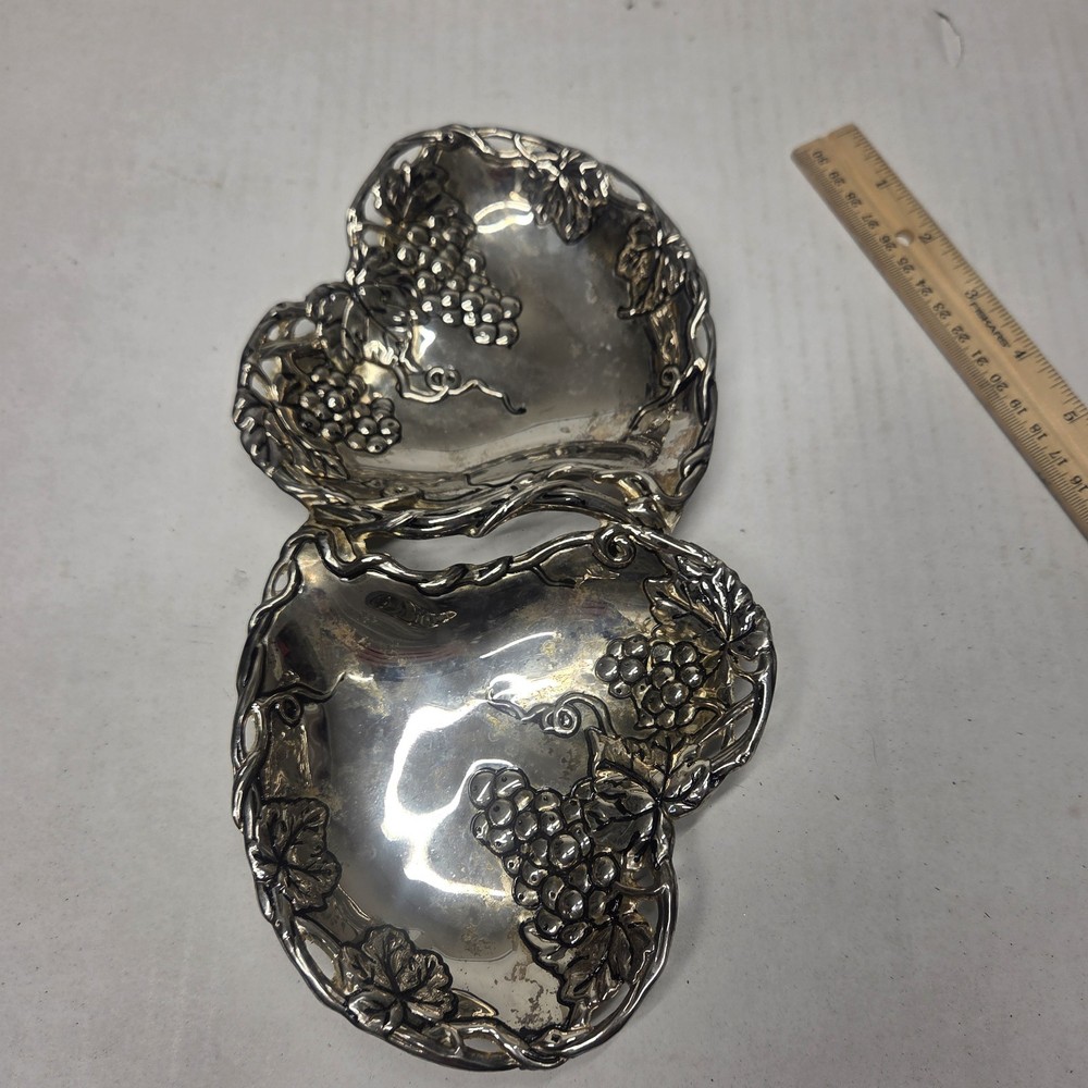 Godinger Silver Art Co Double Heart Grape Silver Plate Serving Dish Candy Nuts