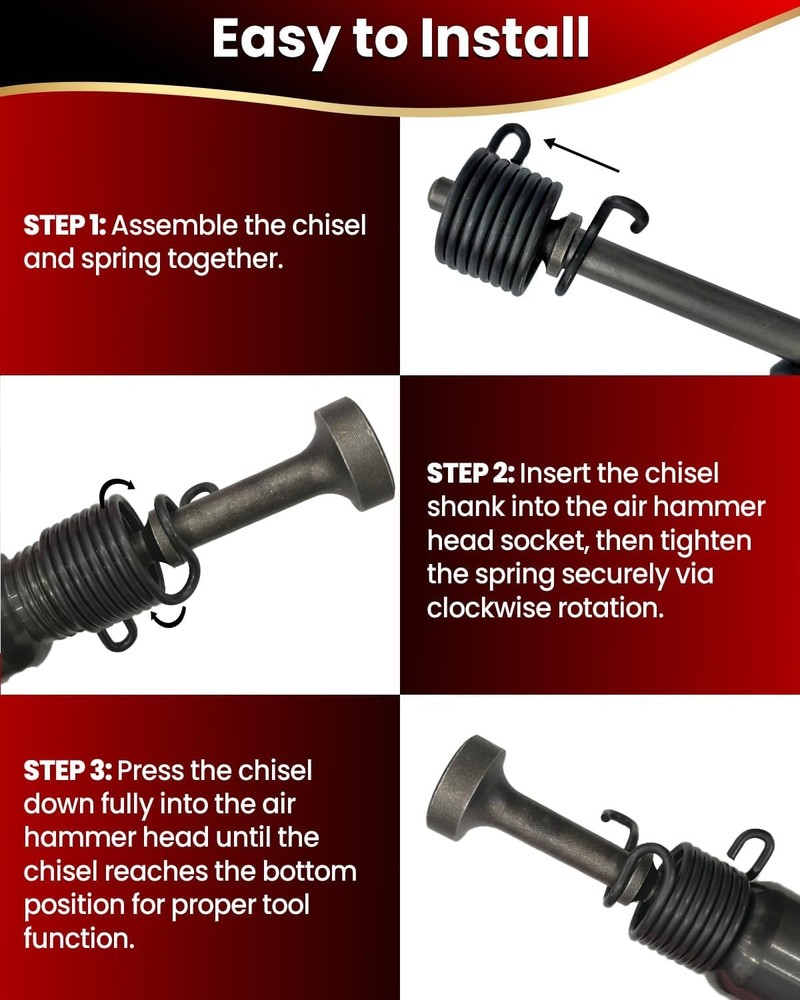 Air Hammer Attachments for Pneumatic Tools Air Chisel Bits 0.401" Shank +Spring