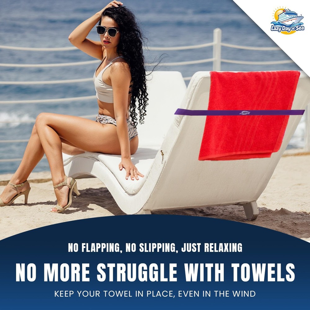 Towel Bands (6-Pack) for Beach & Pool Chairs – Extra Durable, No Multicolor