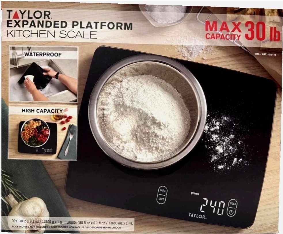 Taylor High-Quality Expanded Platform Digital Kitchen Scale –30lb Max Waterproof