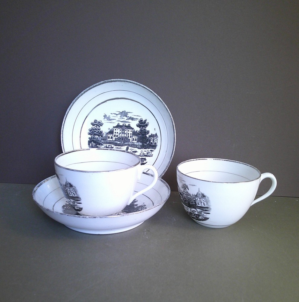Antique Bat Print Cups and Saucers X 2 . Ref 2bp