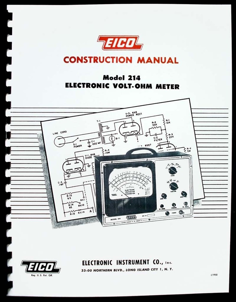 EICO Model 214 Electronic Volt-Ohm  Meter Construction Manual