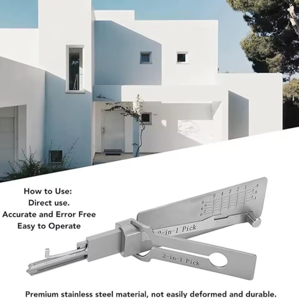 Stainless Steel Key Decoder 2 In 1 Precision Hook & Pick Set Lock Decoder SS001