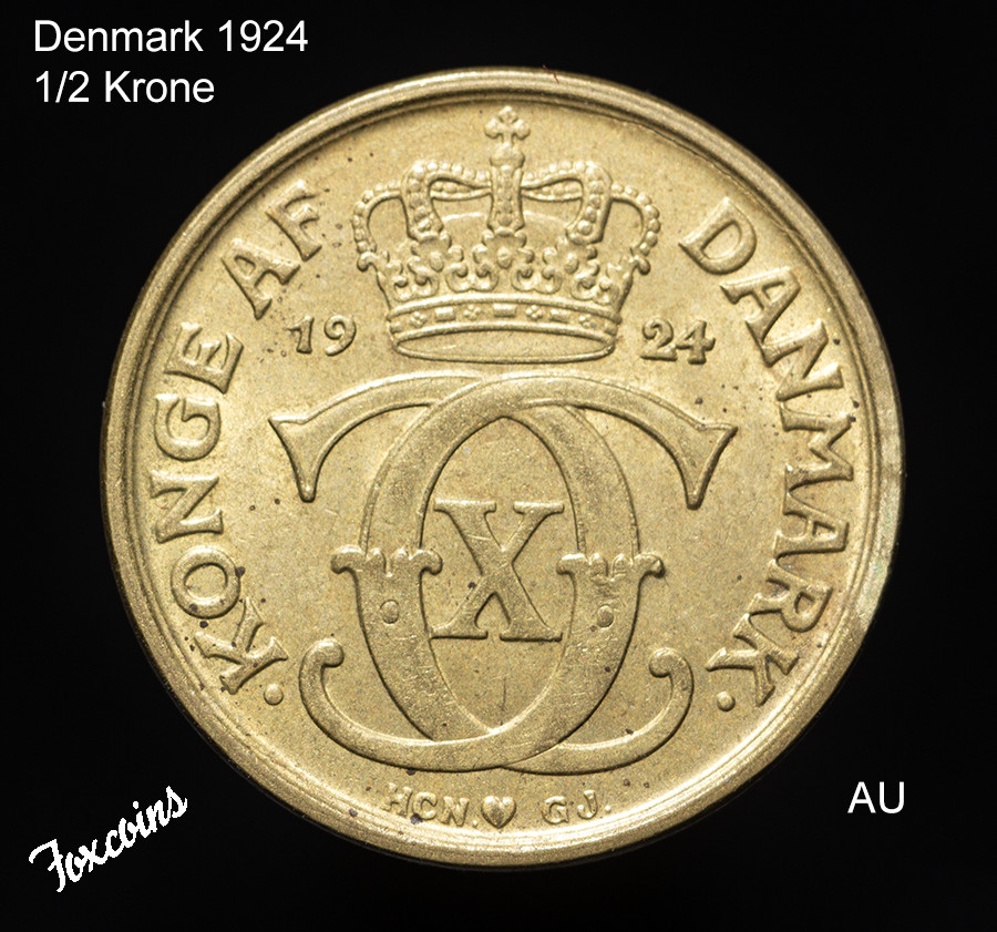 Denmark - 1/2 Ore 1924    NICE AU CONDITION