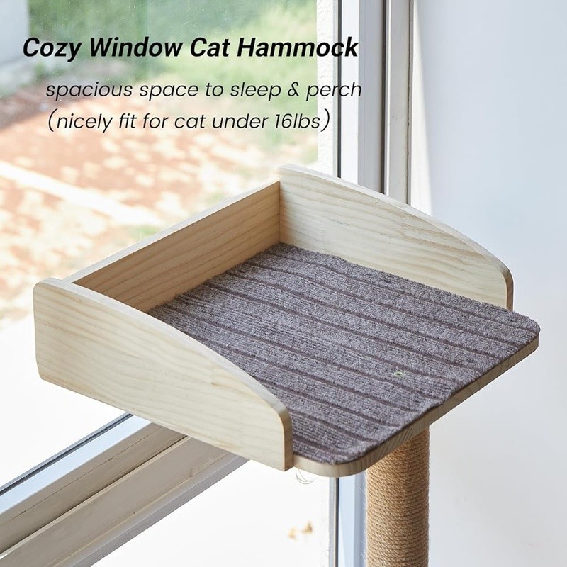 Sturdy Adjustable Cat Window Perch Tree W/ Scratching Post & Suction Cups New
