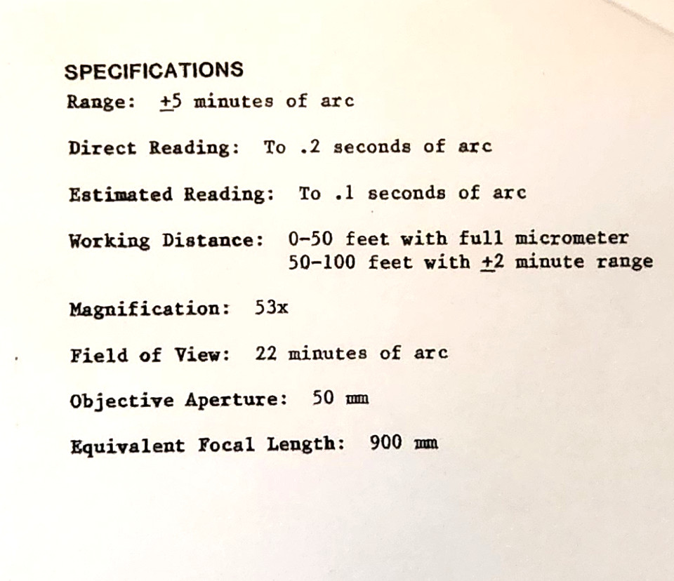 K&E Keuffel & Esser 71-4210 Autocollimator including lighting & manual. Tested