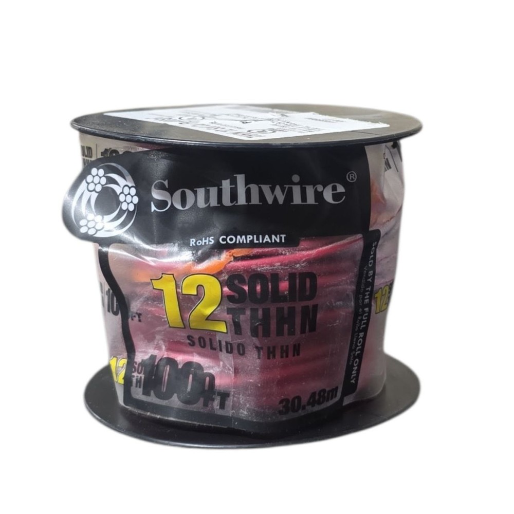 Southwire Solid 12 wire 100ft roll- THHN 12 AWG Solid Red Copper 100’ Wire