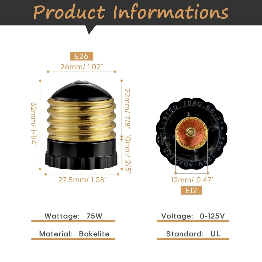 E26 to E12 Light Socket Adapter, Standard Socket to Candelabra Bulb Socket Adapt