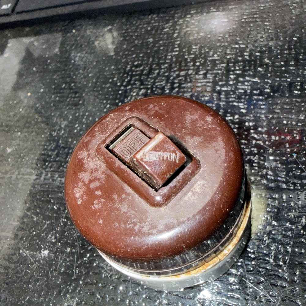 Vintage Round Surface mount Toggle Light Switch Porcelain & Bakelite Chipped