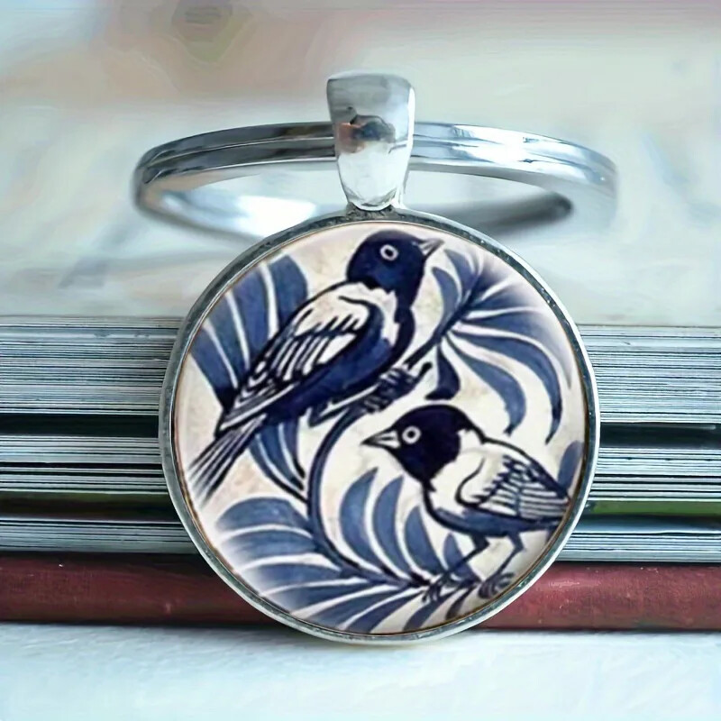 Retro Commute Birds Keyring