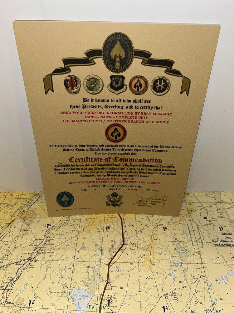 USMC / MARINE CORPS SPECIAL OPERATIONS COMMAND ~ CERTIFICATE OF COMMENDATION
