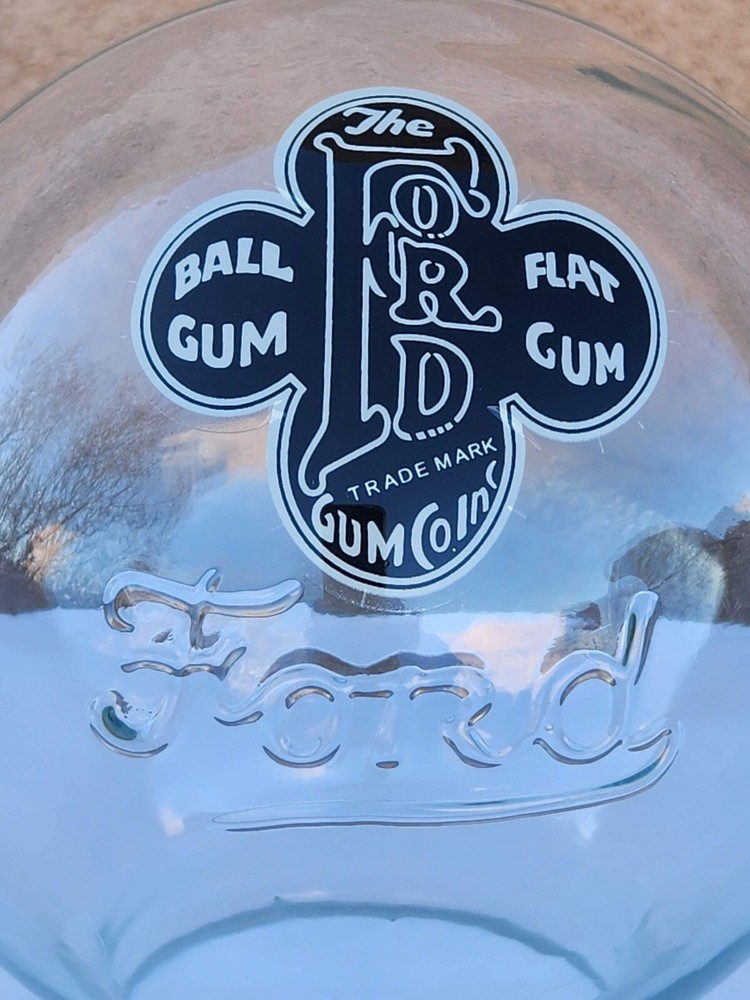 FORD "SCRIPT" EMBOSSED HAND BLOWN GUMBALL GLOBE, WITH DECAL