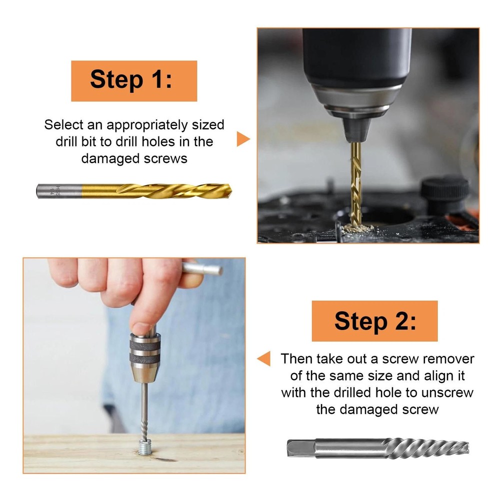 Screw Extractor Kit with CR-MO Extractor Tools & Reverse Bits for Industrial Use