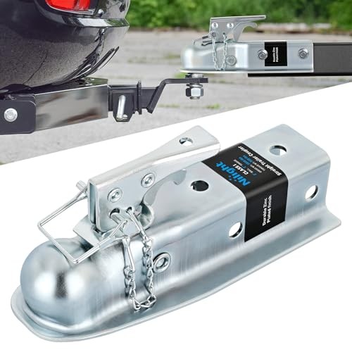 Straight Trailer Coupler with Security Latch&Chain for 2 2"x2-1/2"/3500Lbs