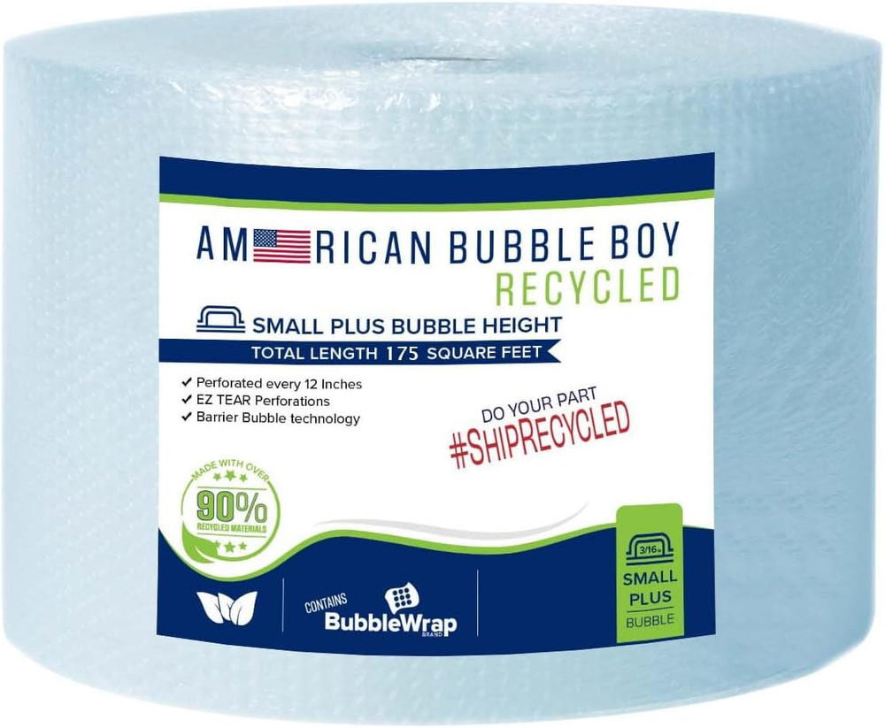 175 ft Eco-Friendly Recycled Bubble Wrap for Packing and Shipping