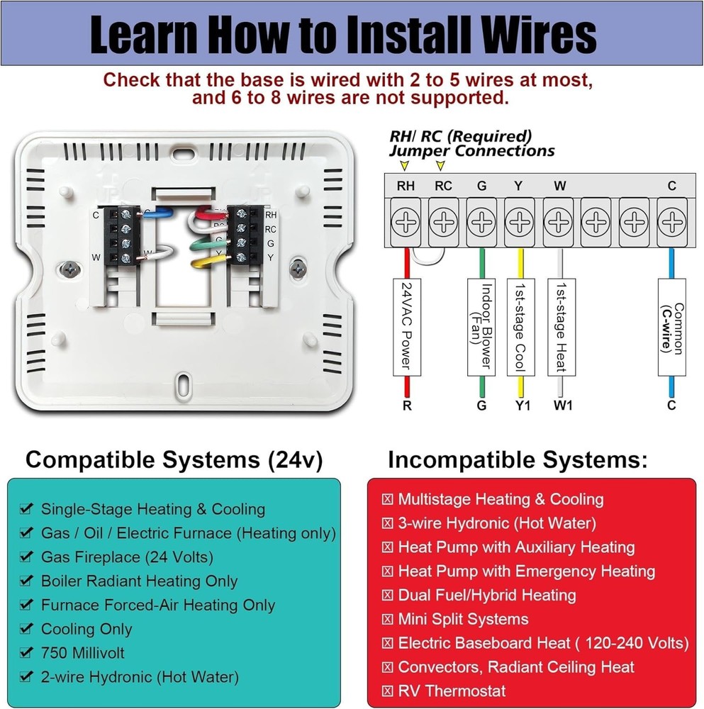Wired Non-Programmable Thermostat for Single-Stage HVAC White Backlit