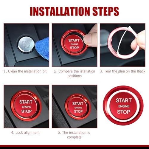 Start Button Cover, Engine One-Button Start-Stop Decorative Parts 2 PCS Red