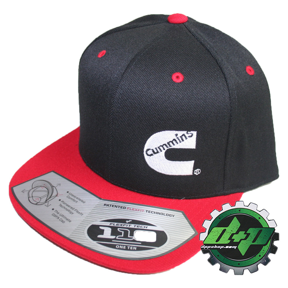 Cummins trucker hat ball cap red flat bill snapback black cummings flexfit