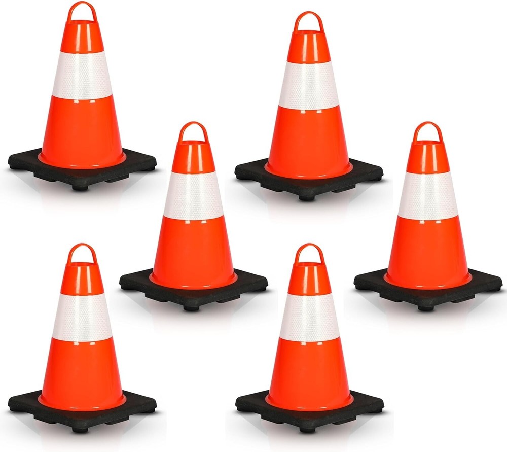 Pyle 12" PVC Cone - 6 Pieces High Visibility Structurally Stable for Traffic