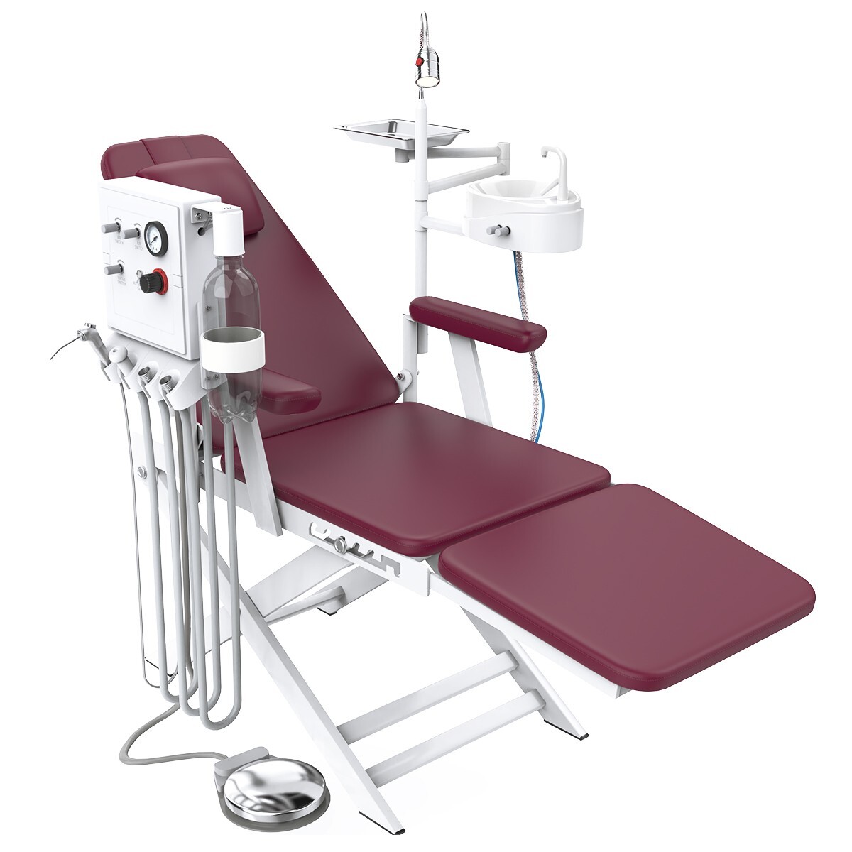 Portable Dental Folding Chair+LED Light+Air Turbine Unit+Weak Suction Burgundy