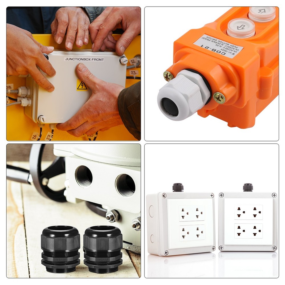 7-14mm PG16 Cable Gland Waterproof Plastic Joint Adjustable Locknut 8Pcs