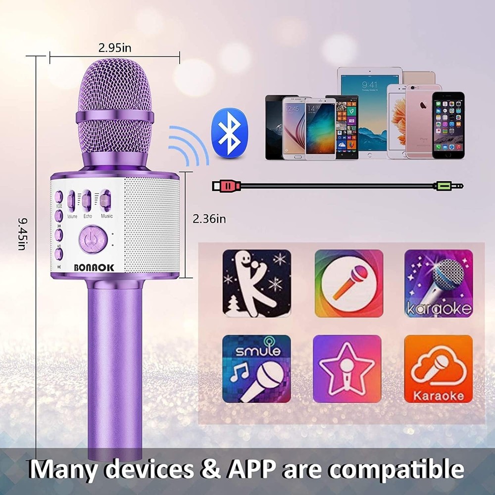 Wireless Bluetooth Karaoke Microphone, 3-in-1 Portable Handheld Mic Speaker M...