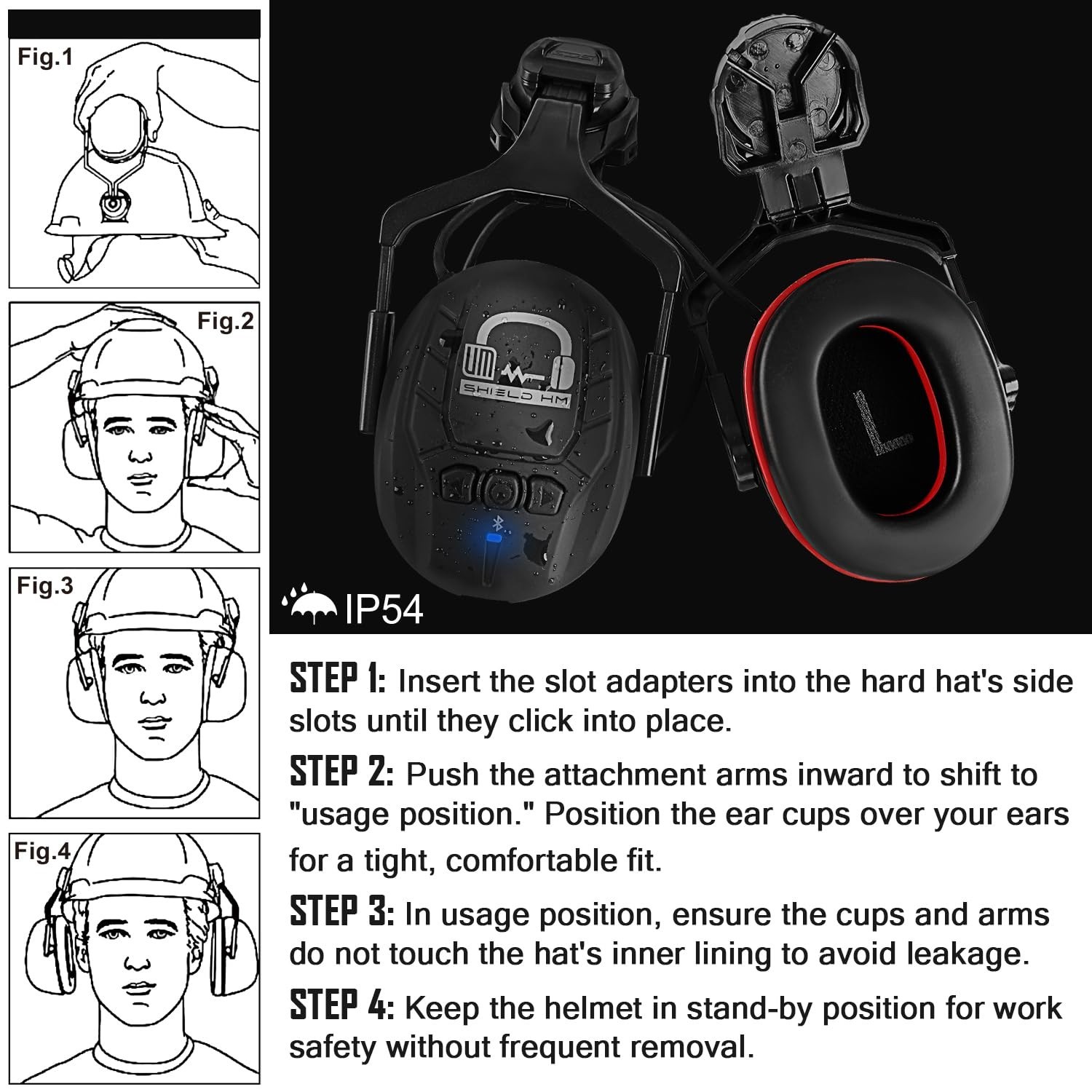 Bluetooth Hard Hat Ear Muffs, NRR 27 dB Adjustable Cap-mounted Work Headphone...