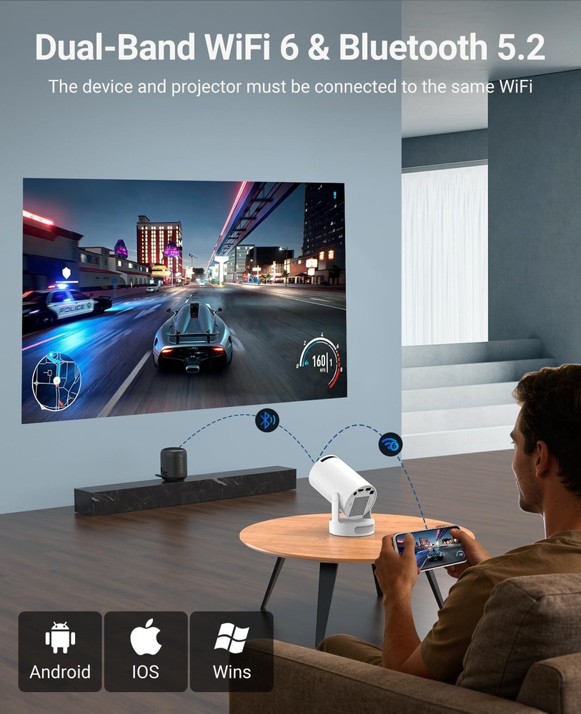 Mini Projector with WiFi and Bluetooth, 170 ANSI Auto Keystone Correction, 5W...