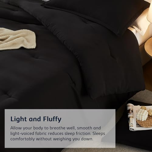 Full Comforter Sets Black,3PCS Soft Lightweight Breathable Bedding Comforter